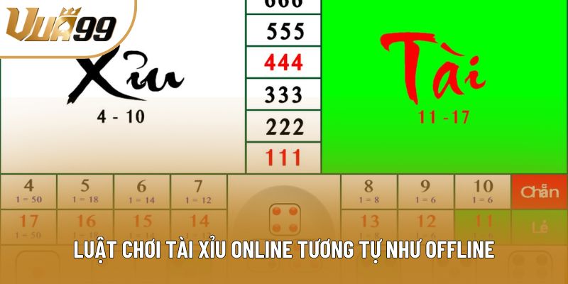 Luật chơi tài xỉu online tương tự như offline